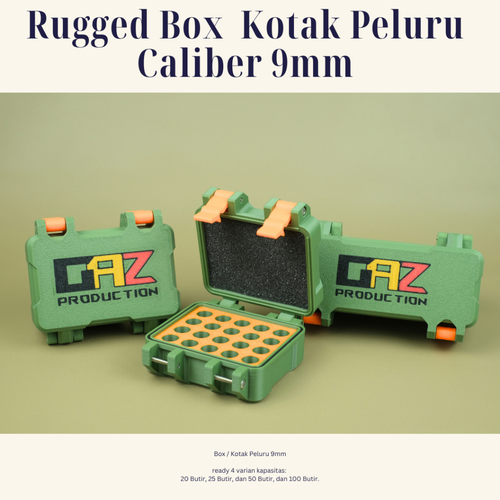 Tempat Penyimpanan Rugged Box  Kotak Peluru Caliber Kaliber 9mm