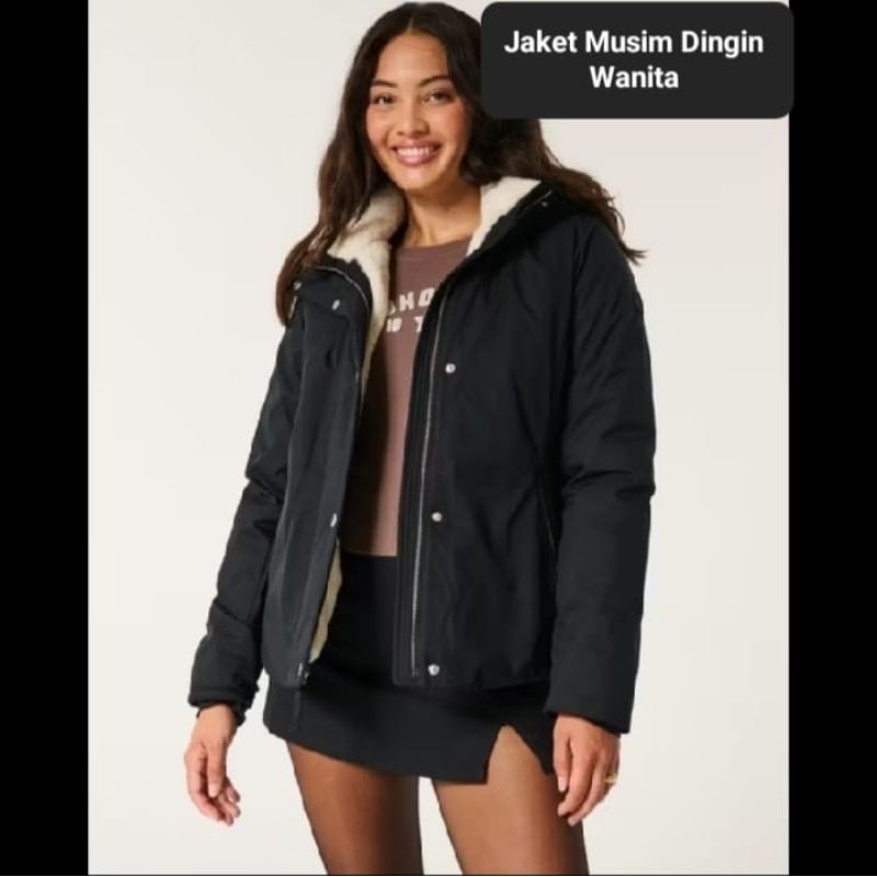 JAKET WINTER MUSIM DINGIN HLR FAUX FUR LINED HOODED JACKET