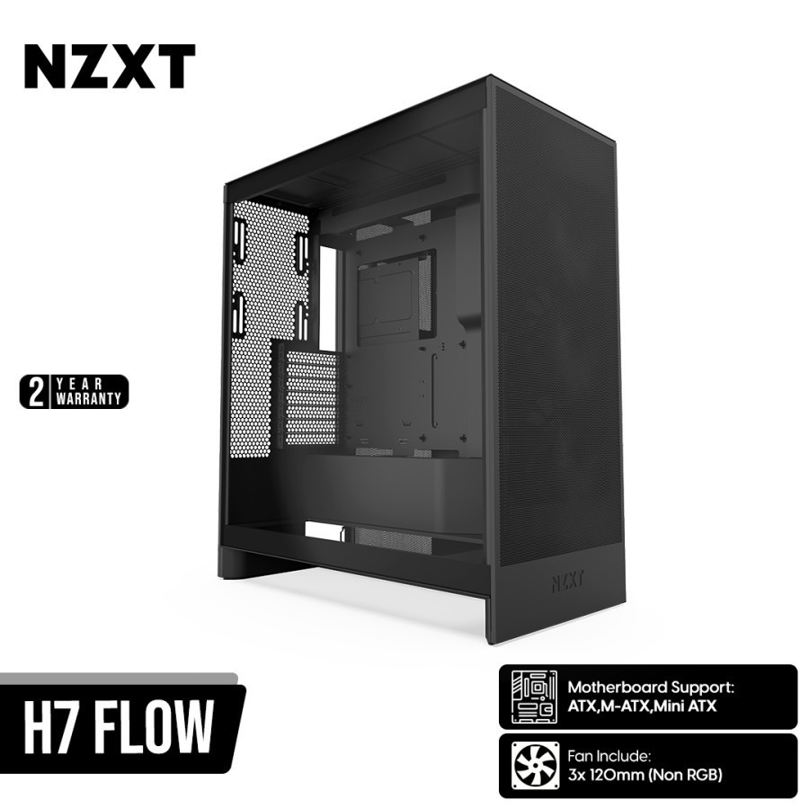 NZXT H7 FLOW Mid-Tower ATX Airflow Case-Case Pc Gaming Nzxt H7 Flow