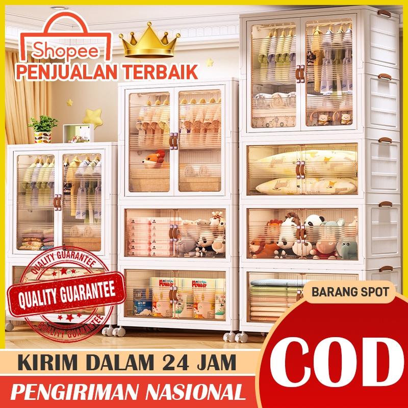 Wardrobe Plastik Lemari rak serbaguna roda Baju Bayi Susun Clothes Wardrobe Plastic lemari pakaian p