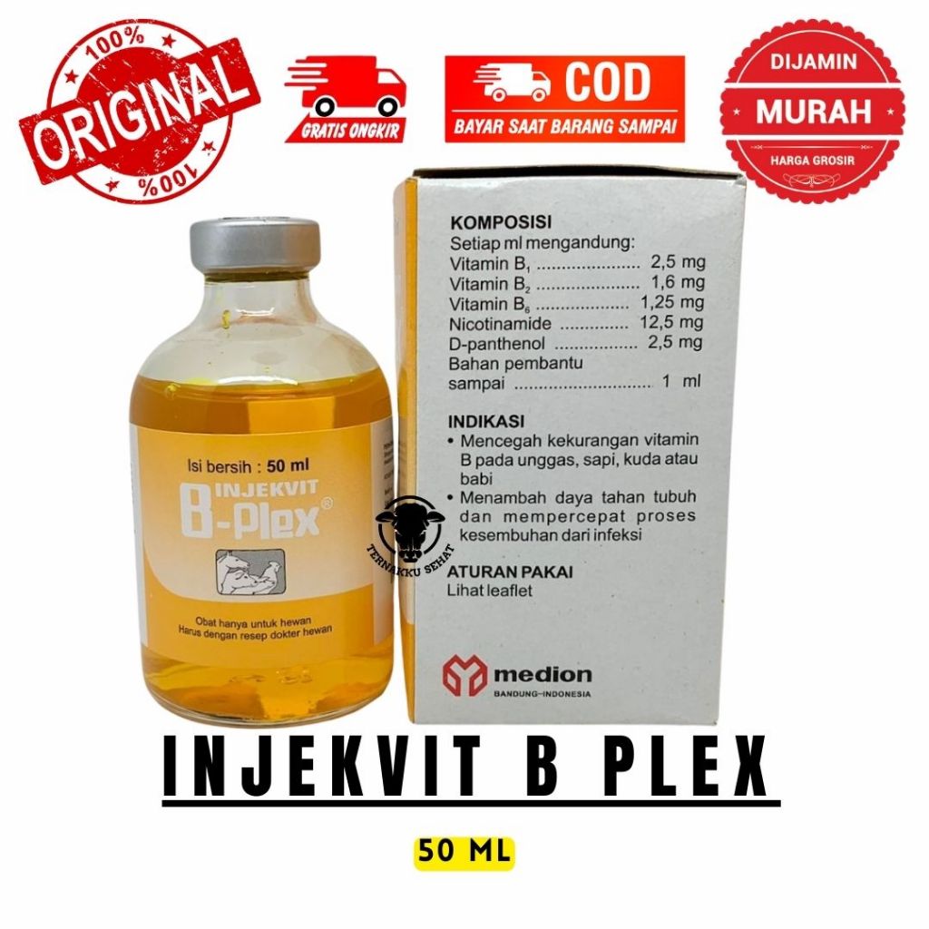 INJEKVIT B PLEX 50ml (KUNING) - Vitamin B Complex B Kompleks Komplek Ternak Sapi Kambing