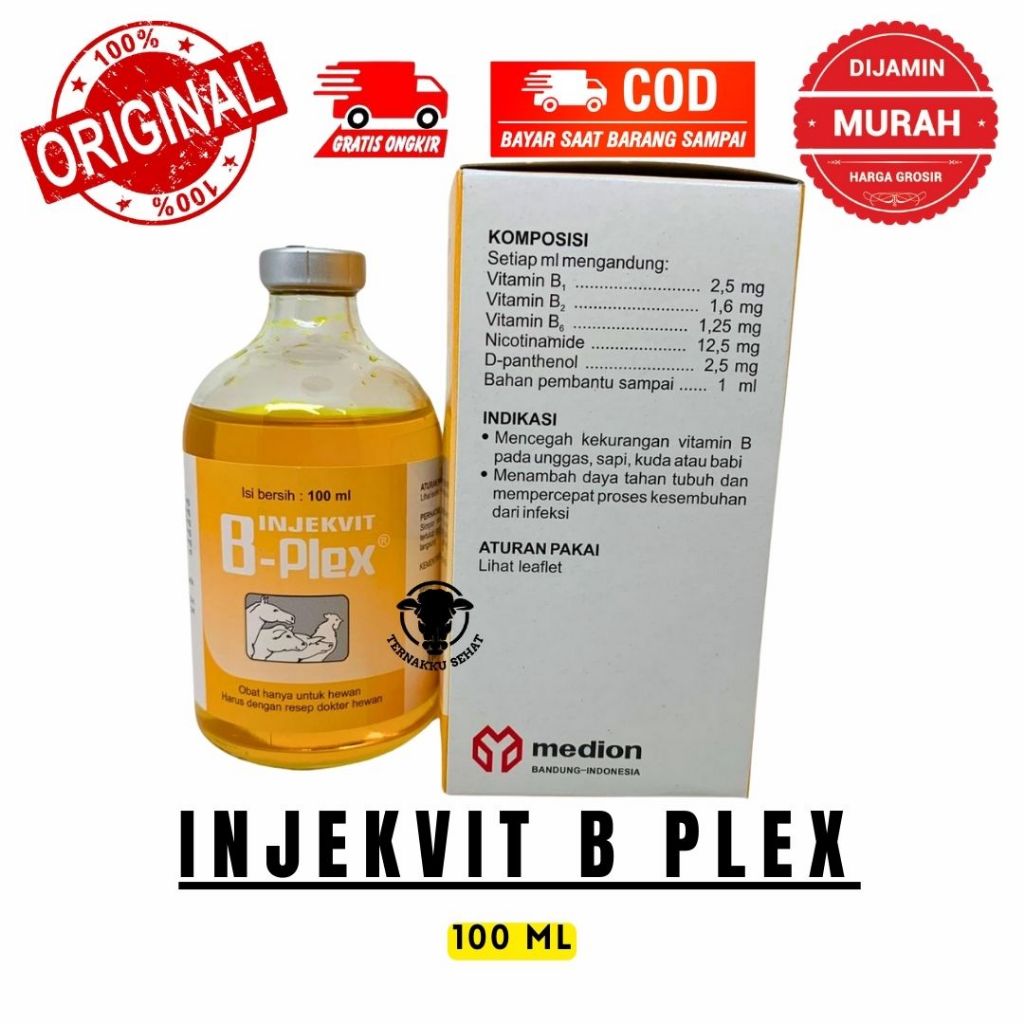 INJEKVIT B PLEX 100ml (KUNING) - Vitamin B Complex B Kompleks Komplek Ternak Sapi Kambing