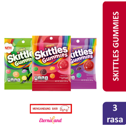 

Skittles Gummies Candy - permen rasa buah impor USA (NON HALAL)
