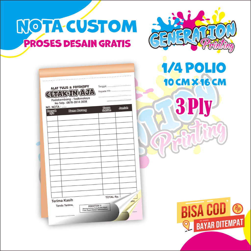

NOTA CUSTOM 1/4 3PLY ISI 75LEMBAR ( 25 SET ) FREE DESAIN BERBAGAI TOKO,BENGKEL,PONSEL, LAUNDRY, DLL