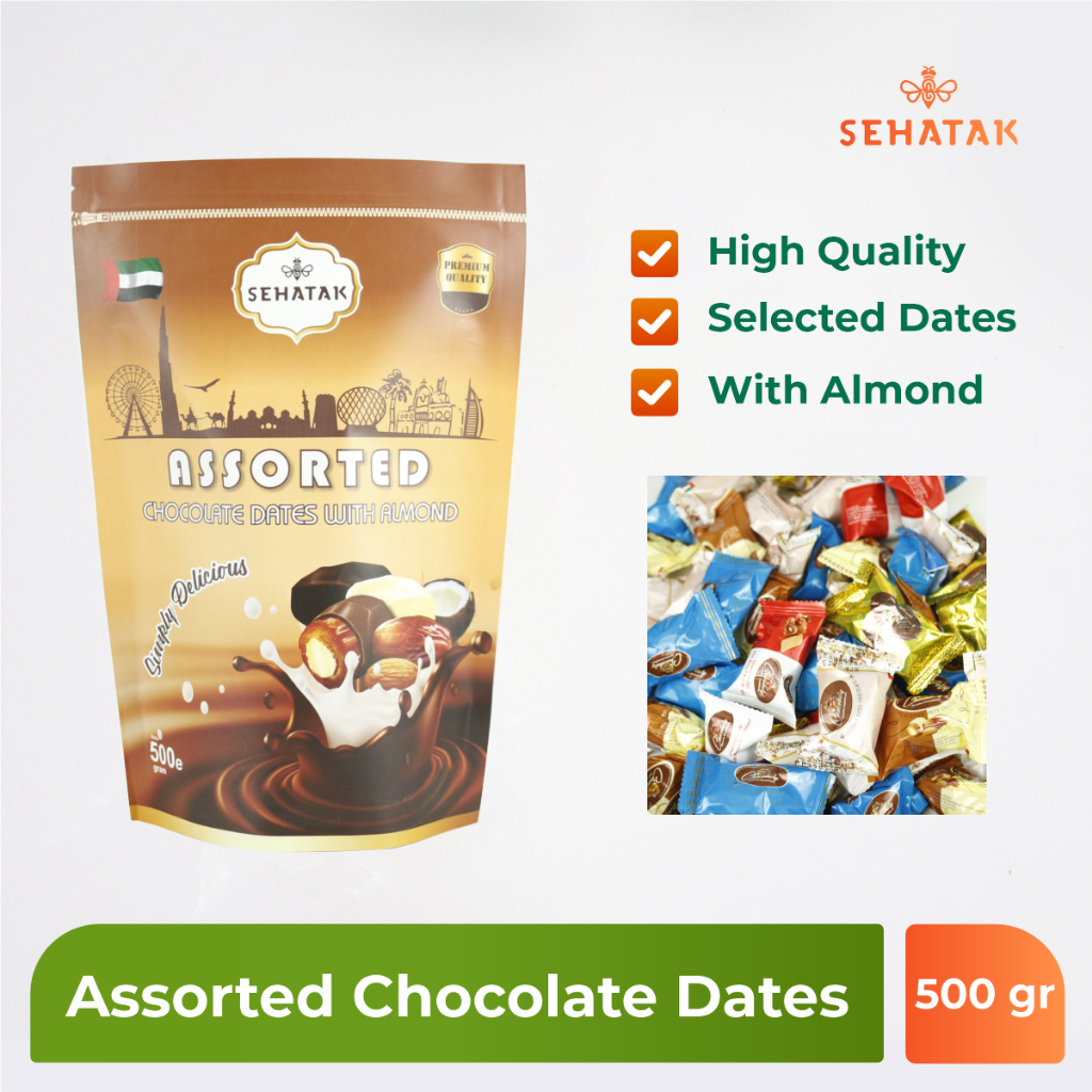 

Coklat isi Kurma Kacang Almond Assorted 500gr Isi Mix kurma lapis coklat asli arab oleh oleh haji