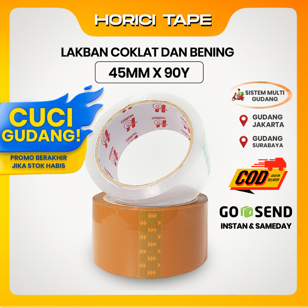 

HORICI Lakban Bening Clear & Coklat 45MM x 90Y 45Mic