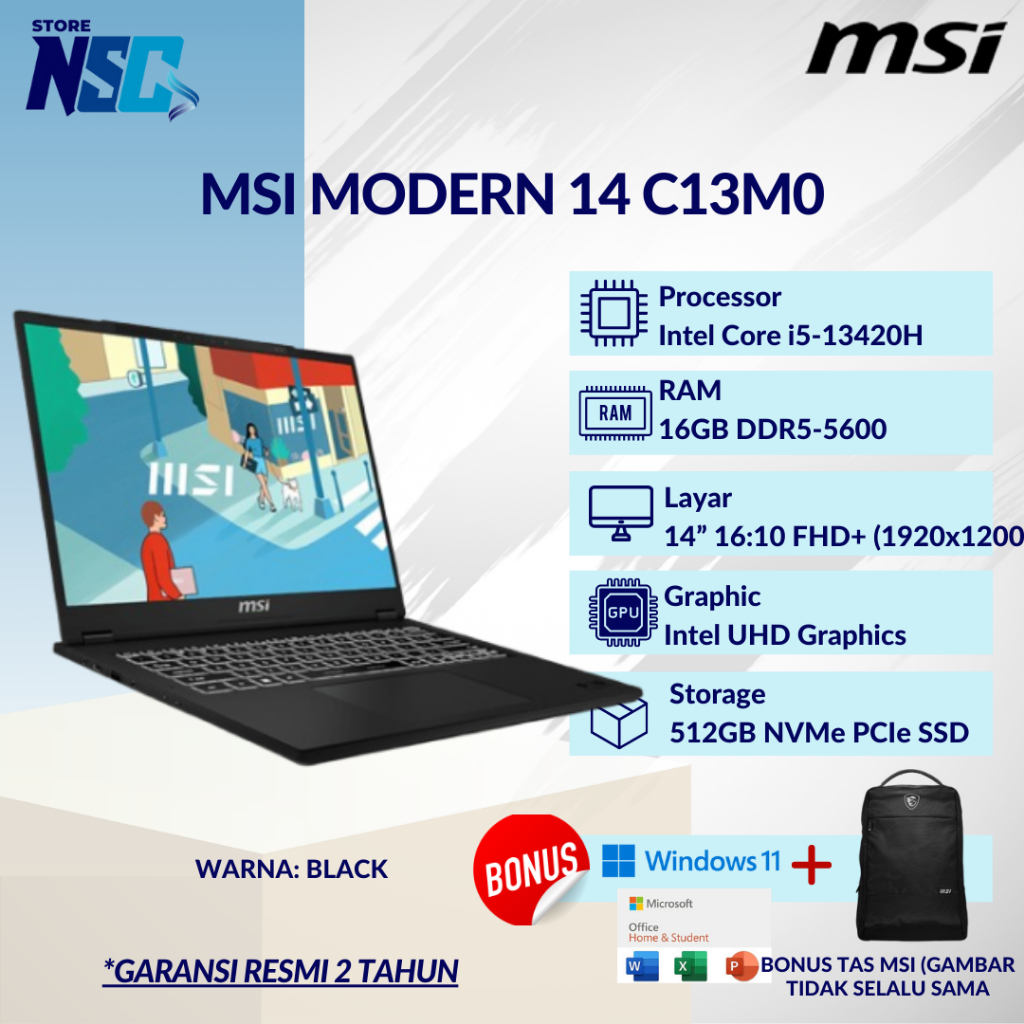 MSI Modern 14 C13M0 209 i5-13420H 16GB 512GB 14" FHD IPS W11 OHS