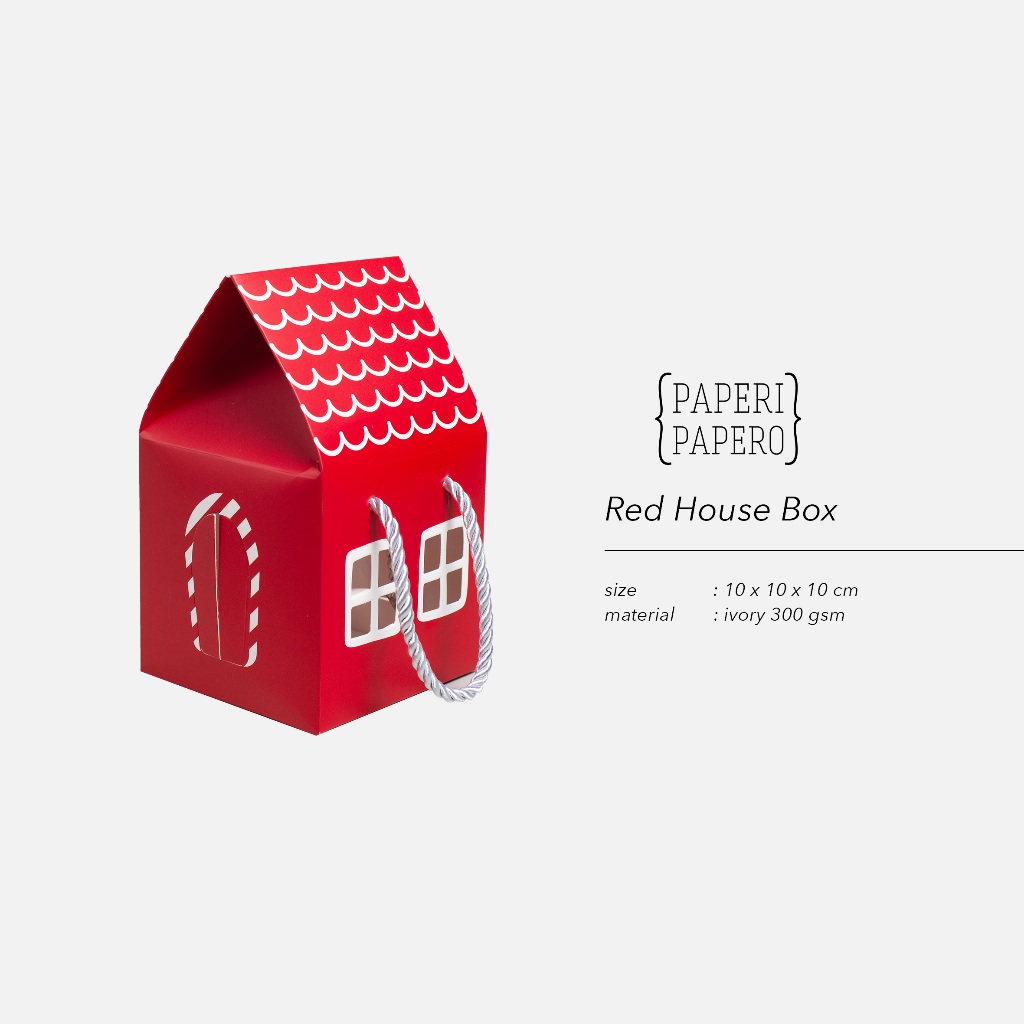 

Red House Box (10x10x10 cm) - Kotak Packaging Rumah Merah Natal dengan Tali Handle Xmas (1 Pcs)