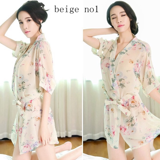 Hemat kimono set baju tidur wanita transparan kimono G String a187