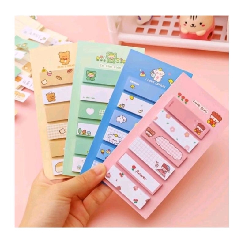 

Sticky Notes Lucu 6IN1 Tempelan Kertas Catatan 120 Lembar Notes Kertas Tempel Karakter Bear Frog Girl Pembatas Buku Cute Imut Penanda Buku Memo Stick