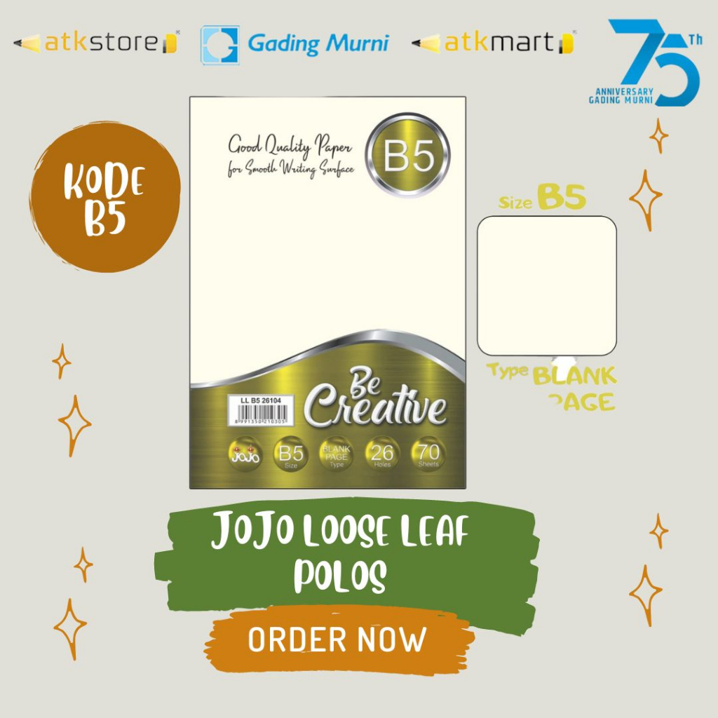 

JOJO Loose Leaf B5 Polos, Garis, Kotak, Titik // Kertas Binder 70 Lembar