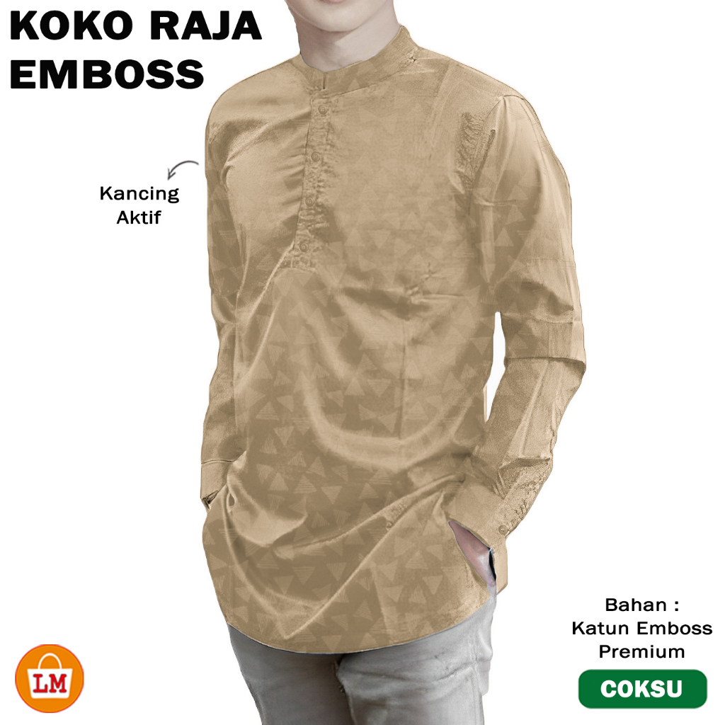 AHMED - BAJU KOKO KEMEJA KURTA POLOS EMBOSS AYAH PRIA LAKI LAKI MUSLIM UKURAN JUMBO LENGAN TANGAN PA