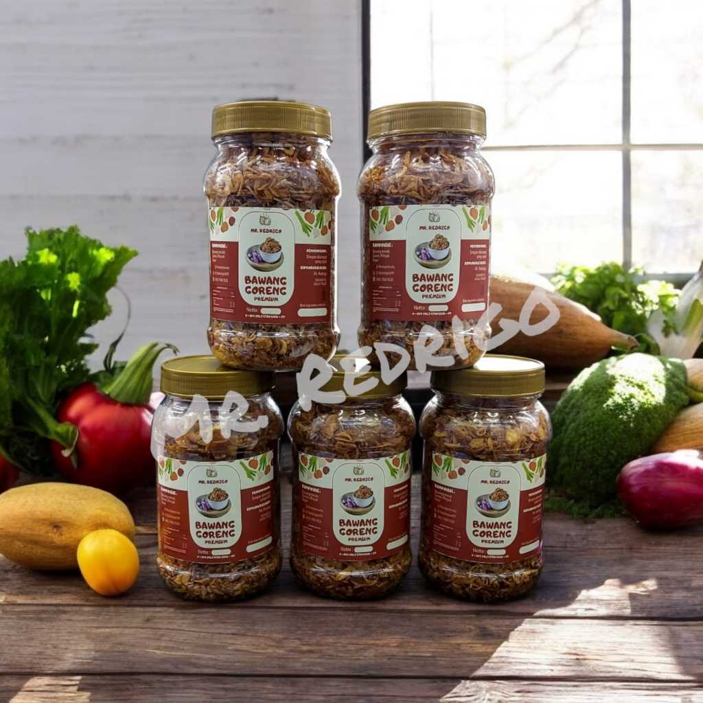 

Bundling 5 Pcs Bawang Goreng Premium Mr Redrigo 100 % Asli - 150 Gr Botol