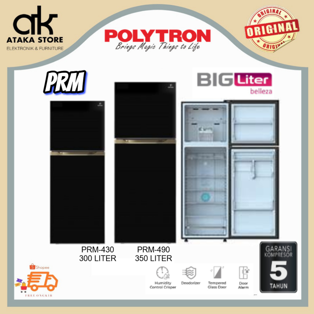 KULKAS POLYTRON 2 PINTU PRM430 / PRM490 Big Liter Kulkas 2 Pintu Polytron Kulkas Dua Pintu