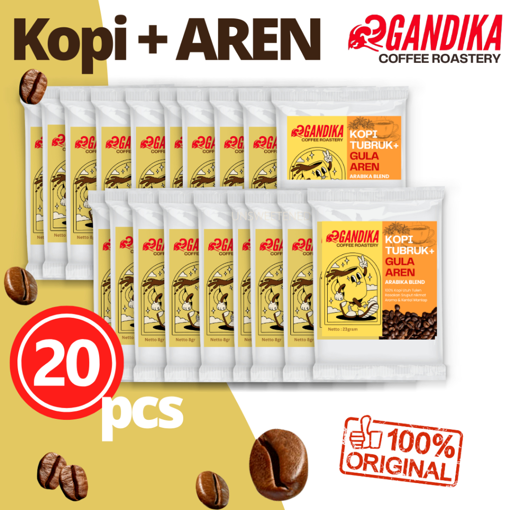 

GANDIKA KOPI HITAM TUBRUK TULEN KOPI & GULA AREN 23gr 1PAK ISI 20PCS KOPI BOGOR SPECIALITY KOPI KHAS BOGOR OLEH OLEH BOGOR ORI ARABIKA BLEND