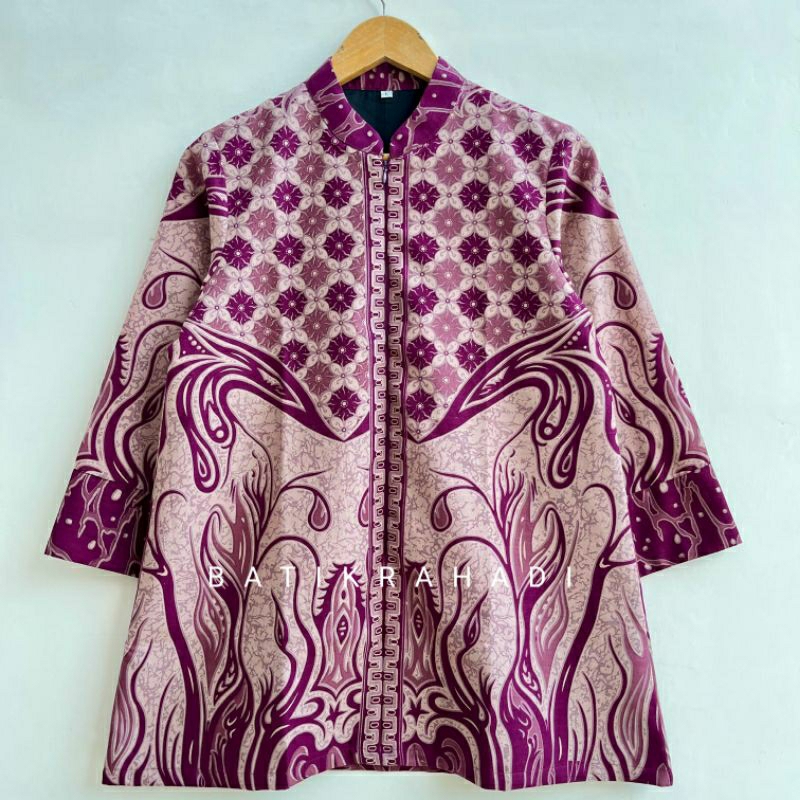 baju batik wanita warna ungu untuk kerja kantor