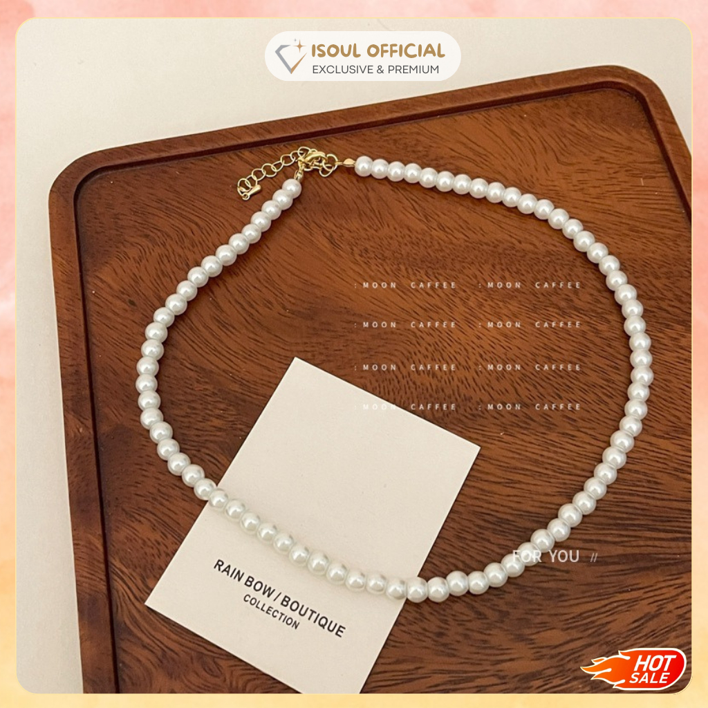 COD iSoul Kalung Mutiara Putih Choker Titanium Wanita Korea Mewah Perhiasan Emas Handmade