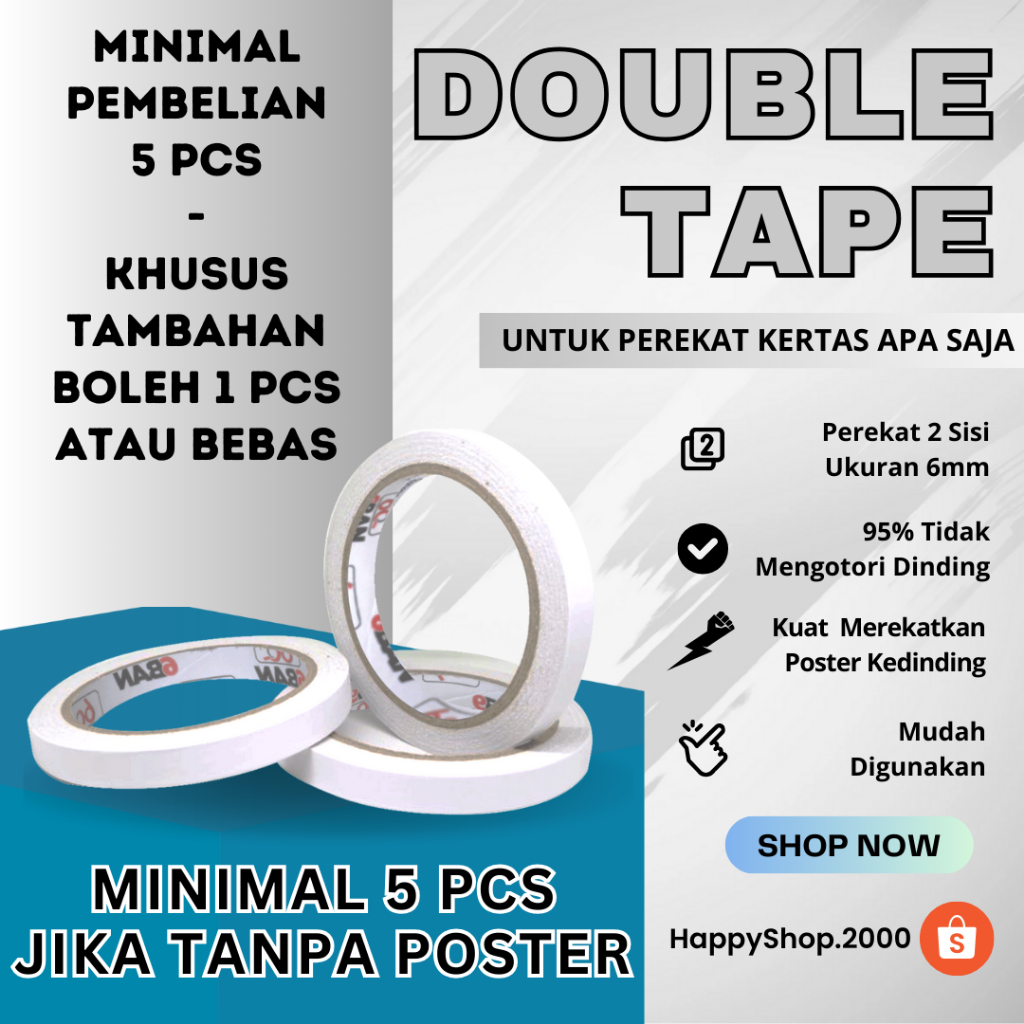

Double Tape 6mm | Perekat Dua Sisi | Perekat Kuat Poster | Perekat Foto | Ukuran 12mm | Termurah*