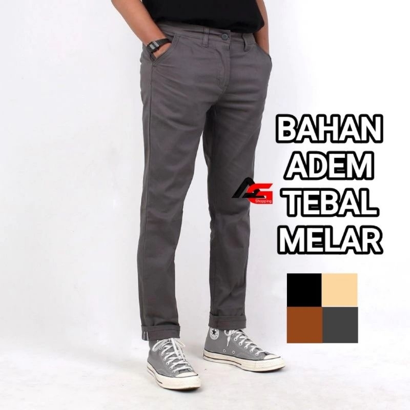 Celana Chino Panjang Pria Slimfit Katun Strecth Melar Cocok Buat Kerja Harian