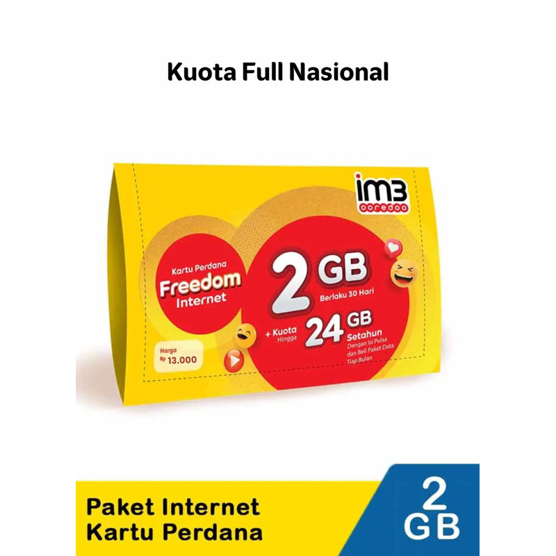 Kartu Perdana IM3 Indosat Kuota 2GB 30 Hari Full Nasional Seluruh Wilayah