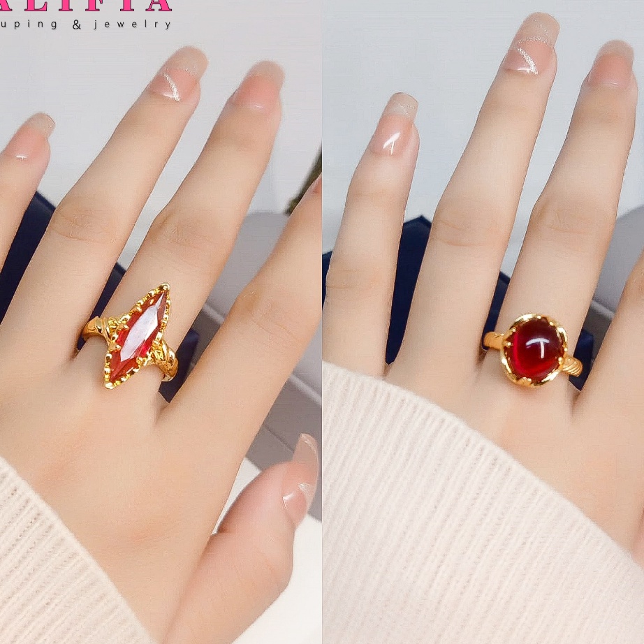 Cincin Batu Merah Delima Dewasa Pria Dan Wanita Lapis Emas 22K