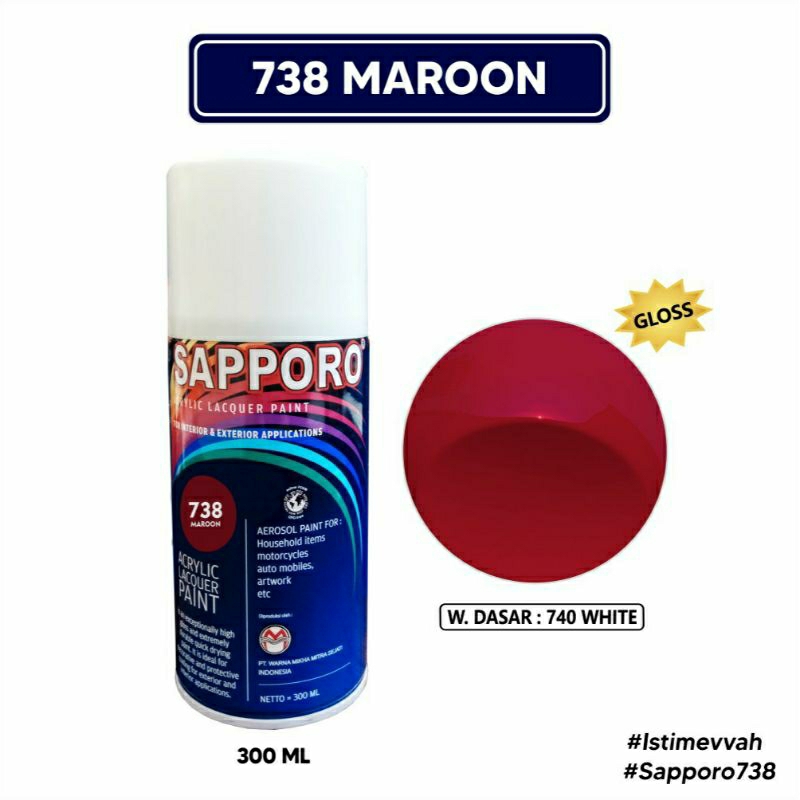 #MAU# Cat Semprot Sapporo 738 Maroon 300ml Merah Tua Maron Solid Cat Spray Duco Sapporo Ultimate Pil