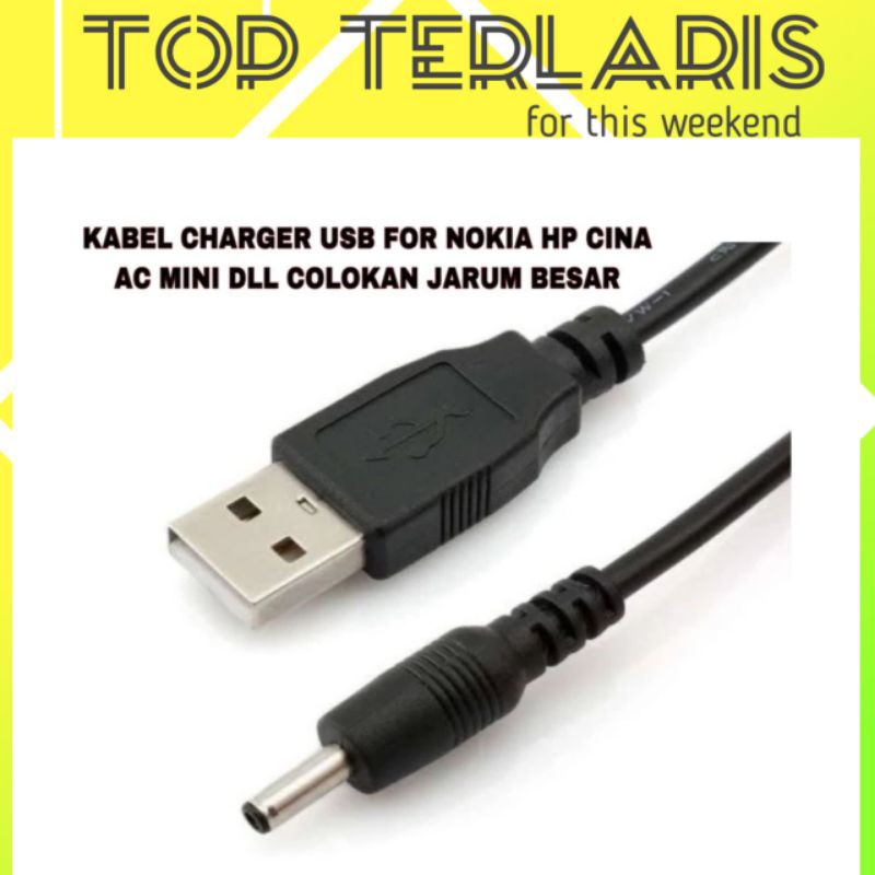 KABEL CHARGER USB FOR NOKIA HP CINA AC MINI DLL COLOKAN JARUM BESAR