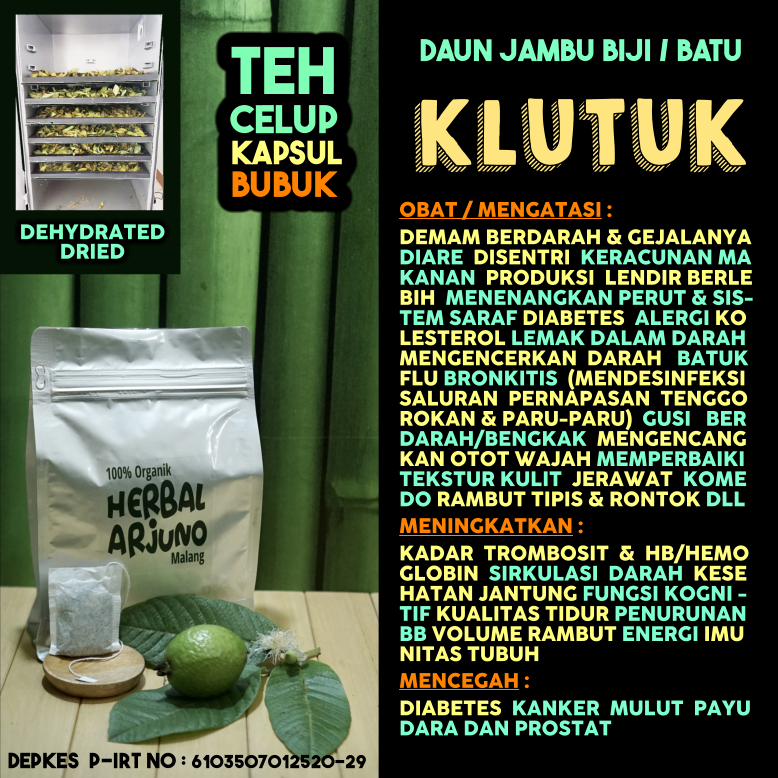 

Dehydrated Dried Teh Celup Kapsul Bubuk Daun Jambu Biji Batu Obat DBD Demam Berdarah Diare Disentri Trombosit HB Hemoglobin Diabetes Kolesterol Lemak Darah Bronkitis Jerawat Komedo Mengencangkan Otot Kulit Wajah Menebalkan Rambut Tipis Rontok Herbal Alami