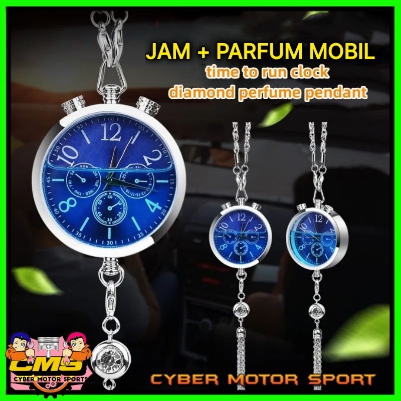 Jam dashboard mobil plus isi Pewangi pengharum kabin . jam hiasan gantung spion mobil isi parfum