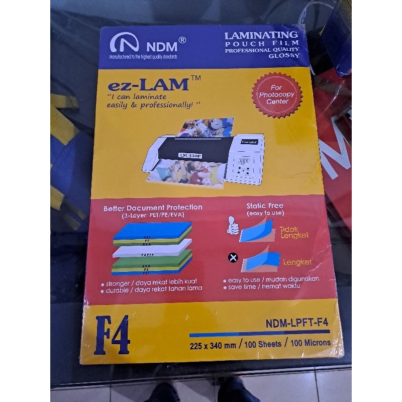 

Plastik Laminating Glossy F4 NDM 100 microns isi 100 lembar