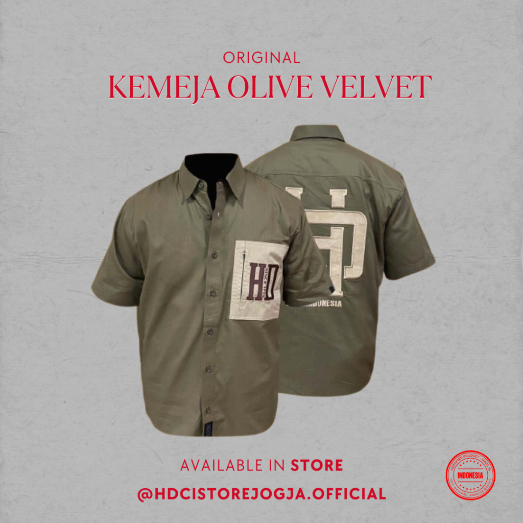 Kemeja Pendek Olive Velvet Harley Davidson Club Indonesia Original