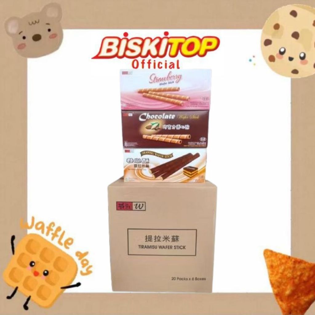 

BISKITOP OFFICIAL - WILLIE WAFER STICK 5KG (1 DUS) Biskuit Kue Kering Anak Dewasa Renyah Biscuit Rasa Coklat Stawberry Tiramisu