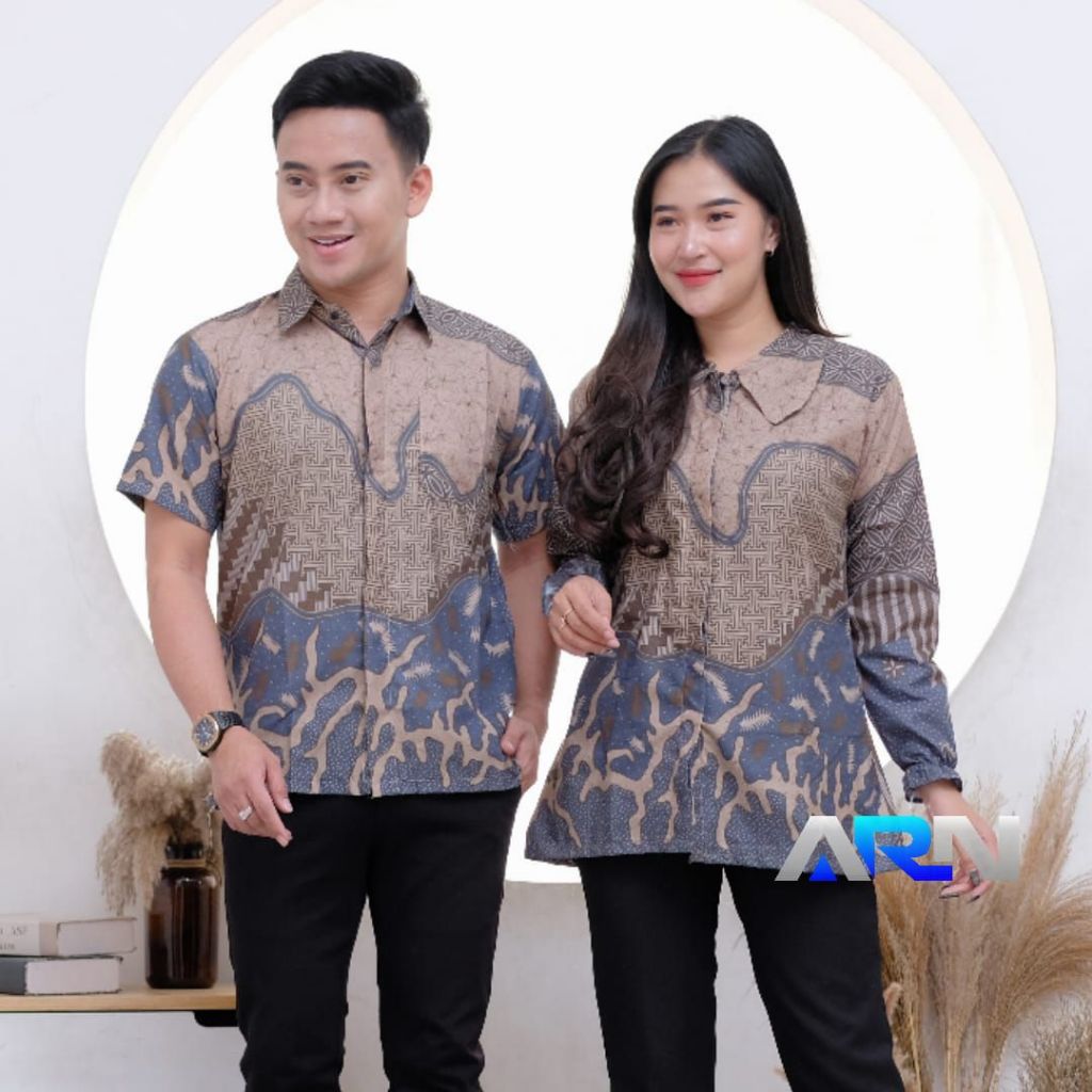 BATIK MAMAS-BAJU BATIK COUPLE HARGA SEPASANG ATASAN SARIMBIT HEM DAN BLOUSE PASANGAN TERBARU MOTIF P