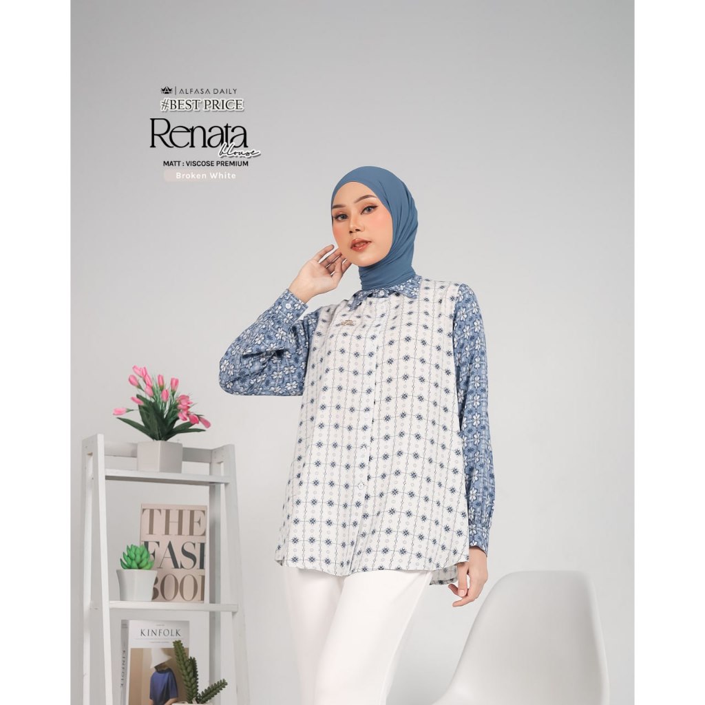 ATASAN KEMEJA RENATA BLOUSE BLUS MOTIF WANITA PEREMPUAN BUSUI Viscose Premium ADEM  - Alfasa Daily