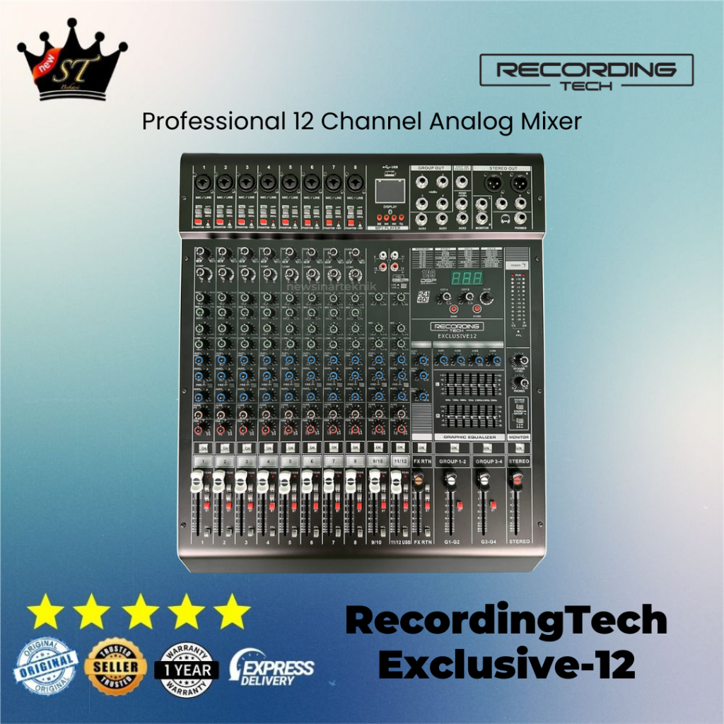 Recording Tech Exclusive-12 Mixer Audio 12 Channel 8 Input Analog Mixing Console Soundcard USB Audio