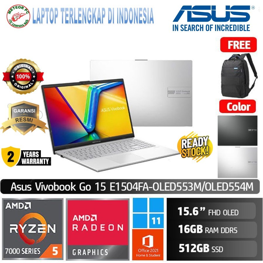 Asus Vivobook Go 15-OLED553-OLED554/AMD Ryzen 5-7520U/16GB/512GB SSD/15.6″ FHD/Win 11 Home+OHS 2021