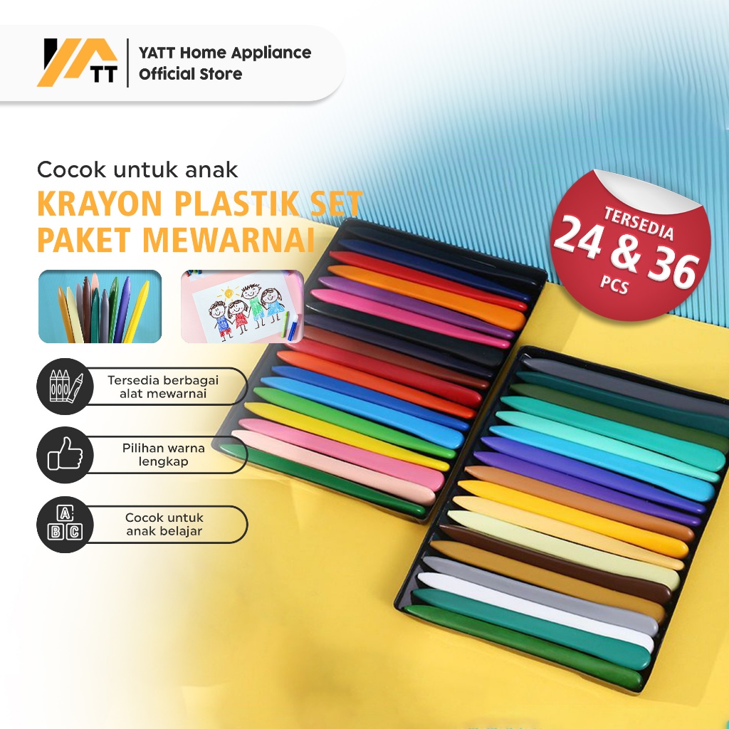 

YATT Crayon Magic Anti Kotor ISI 12/24/36Pcs / Warna Cerah Bentuk Segitiga Ergonomis Tidak Beracun