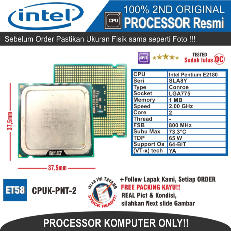 ET58 CPUK-PNT-2 PROCESSOR PC KOMPUTER INTEL PENTIUM E2180 SLA8Y