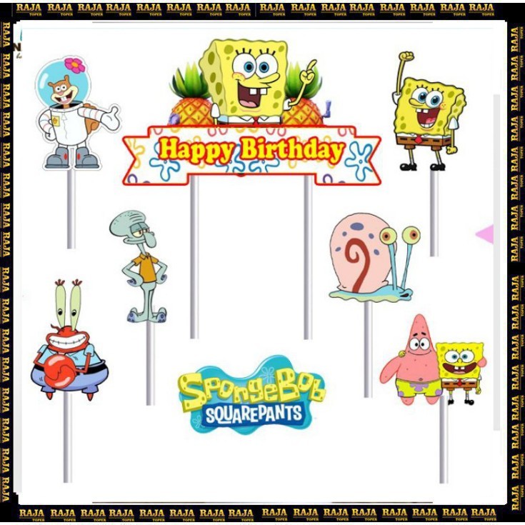 

Toper Cake/Toper Karakter/Toper Happy Birthday/Toper Ulang Tahun/Hiasan Kue Ulang Tahun/Toper Karakter SPONGEBOB/Toper Tusukan Murah