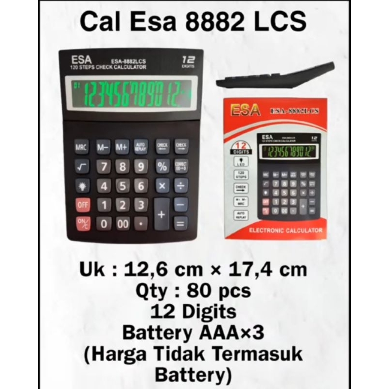 

Calculator Led Esa 8882LCS 12 Digit Layar Menyala LED