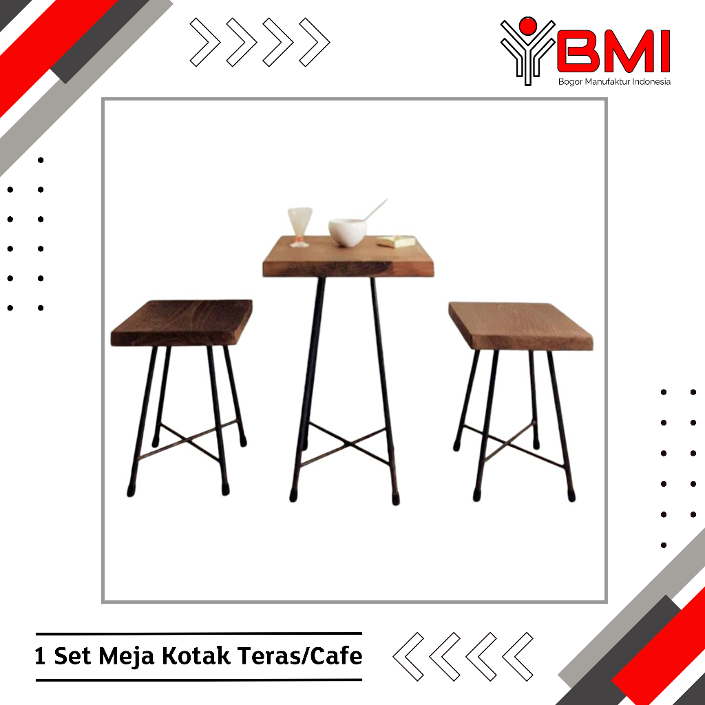 1 Set Meja Kursi Kotak Cafe - Furniture Semi Outdoor - 1 Meja 2 Kursi