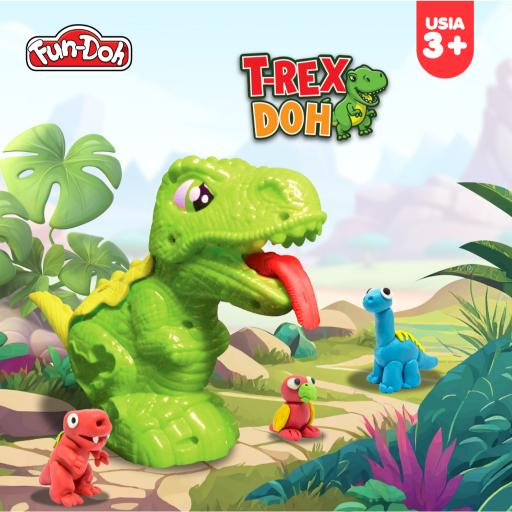 Toko Mainan T-Rex Doh Fundoh Tirex Mainan Lilin Plastisin Malam Satu Set Doh dan Cetakan Bentuk Hewa