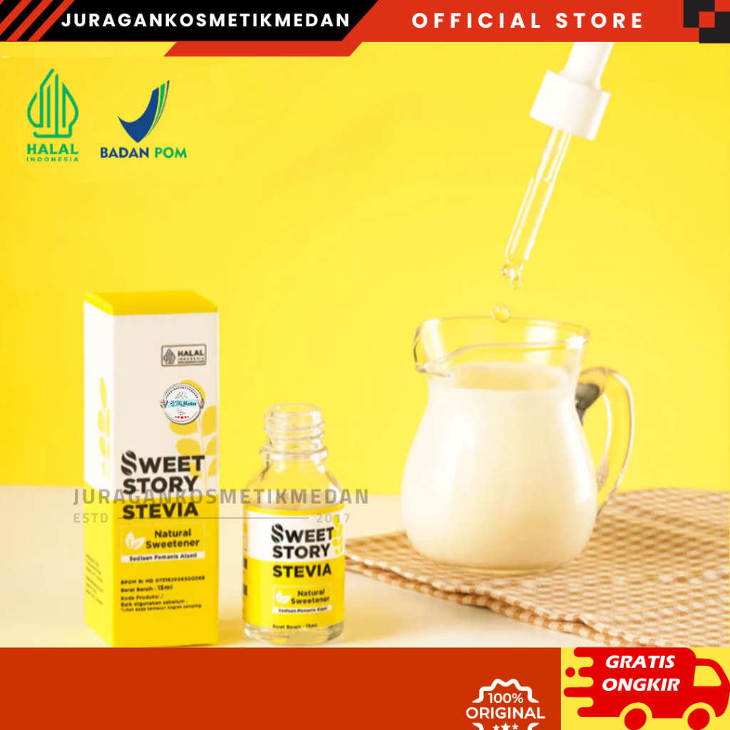 

SWEET STORY STEVIA CAIR 15ML PEMANIS ALAMI PENGGANTI GULA 0 KALORI 0 BPOM HALAL