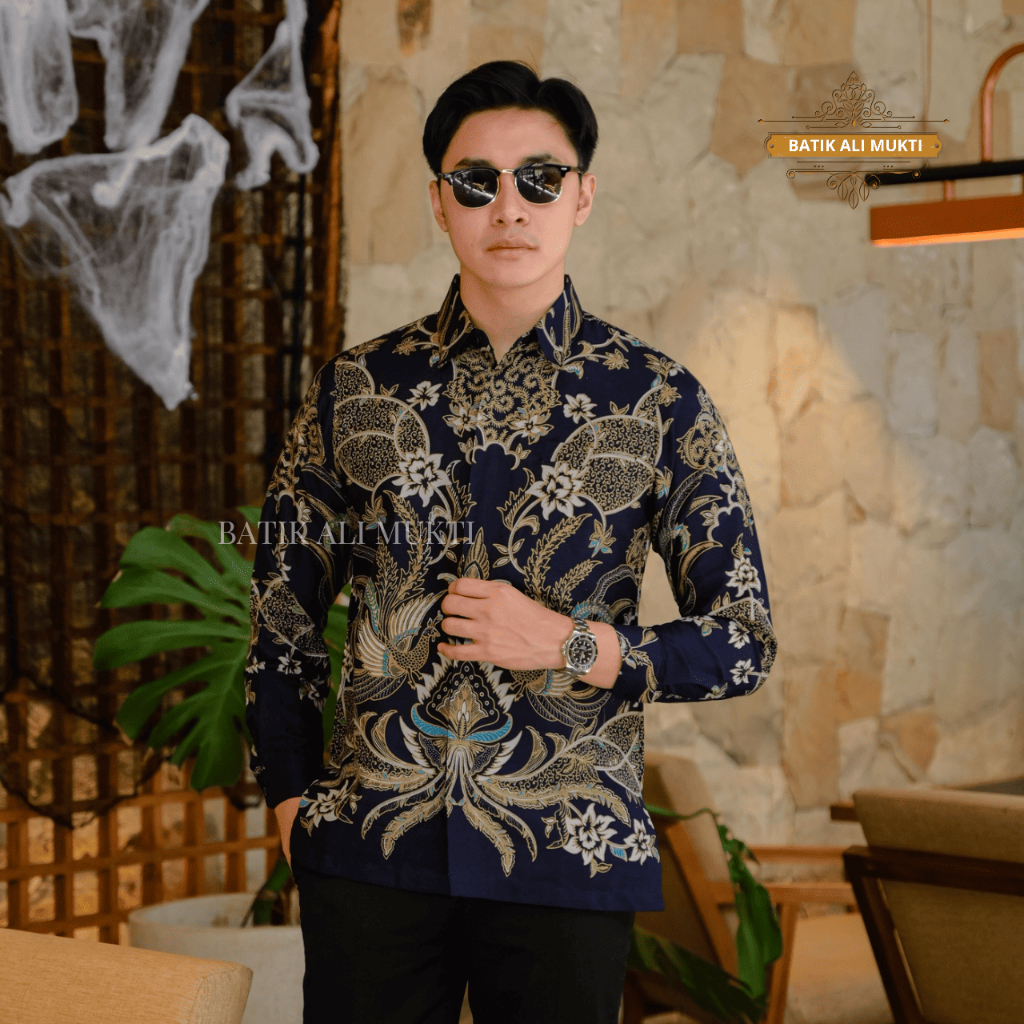 Batik Pria Lengan Panjang Baju Kemeja Kondangan Anak Muda Katun Halus Furing Motif Daniswara Biru Na