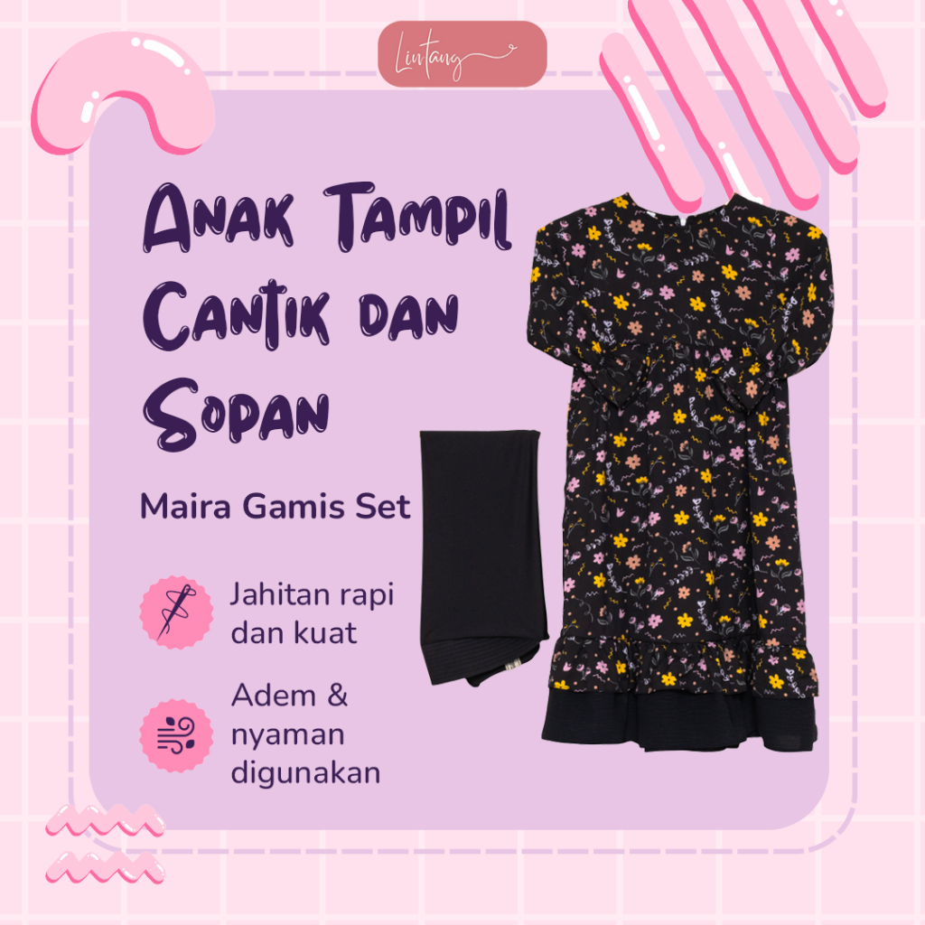 Maira Set Gamis Anak Perempuan Bahan Rayon Crinkle Hijab Jersey XS- XXL Warna Hitam Coklat