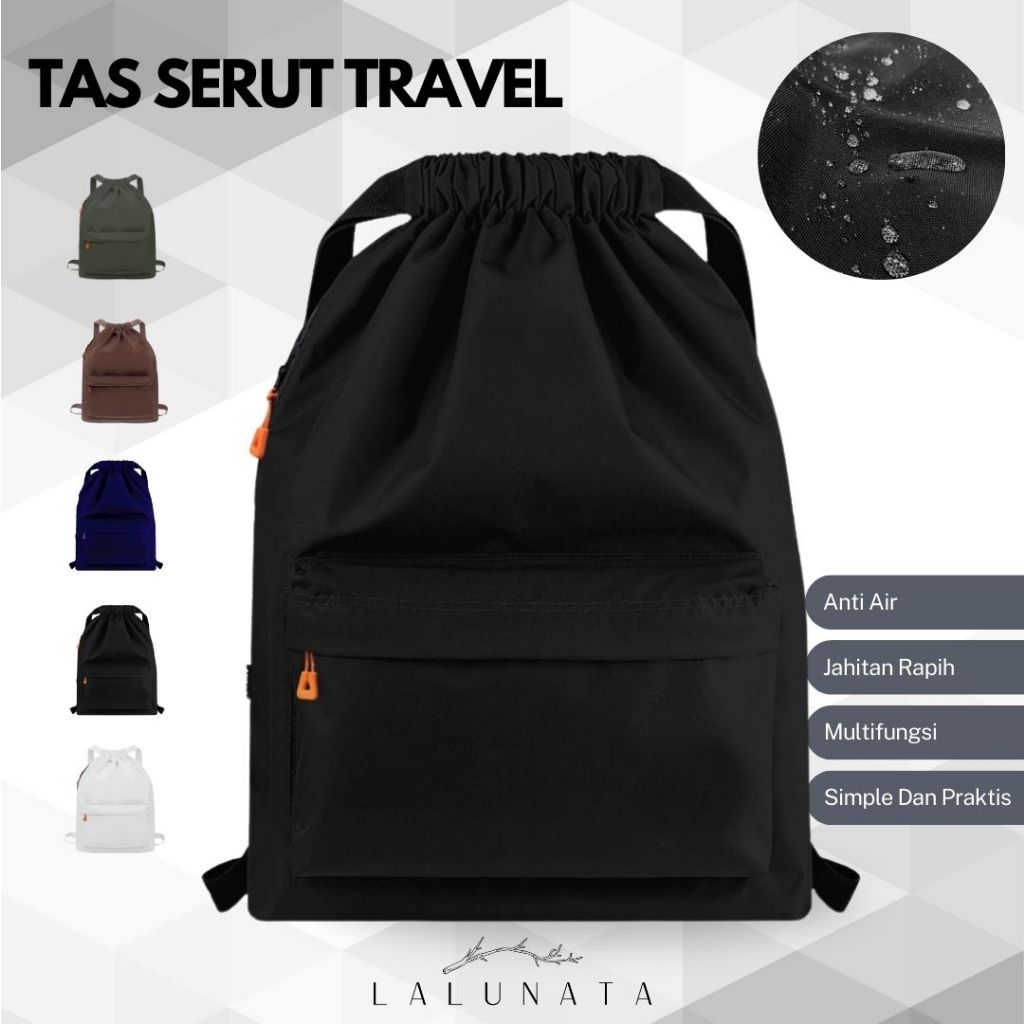 Lalunata - Tas Serut Perlengkapan Haji Umroh Anti Air Multifungsi Tali Webing Pria Wanita