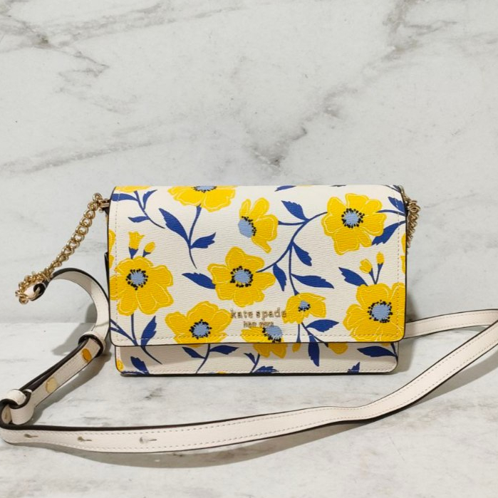 Kate Spade Morgan Sunshine Floral Printed Flap Chain Wallet