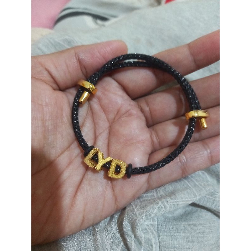 Gelang Tali inisial EMAS ASLI 700, inisial L-Y-D, gelang tali hitam