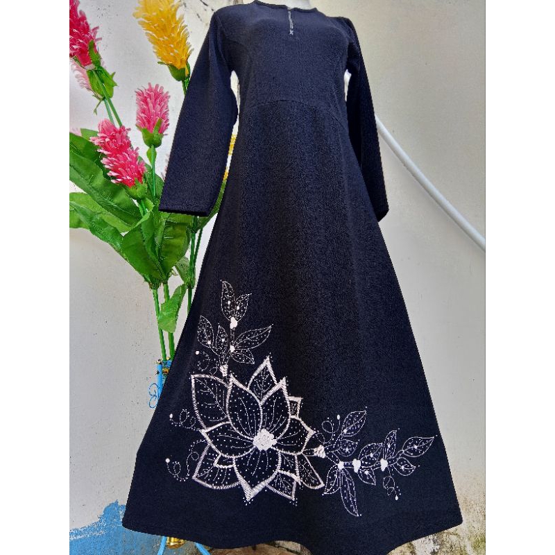 Gamis Hitam Ukuran Remaja Fursan Silk, Ceruty, Jetblack, Baby Terry