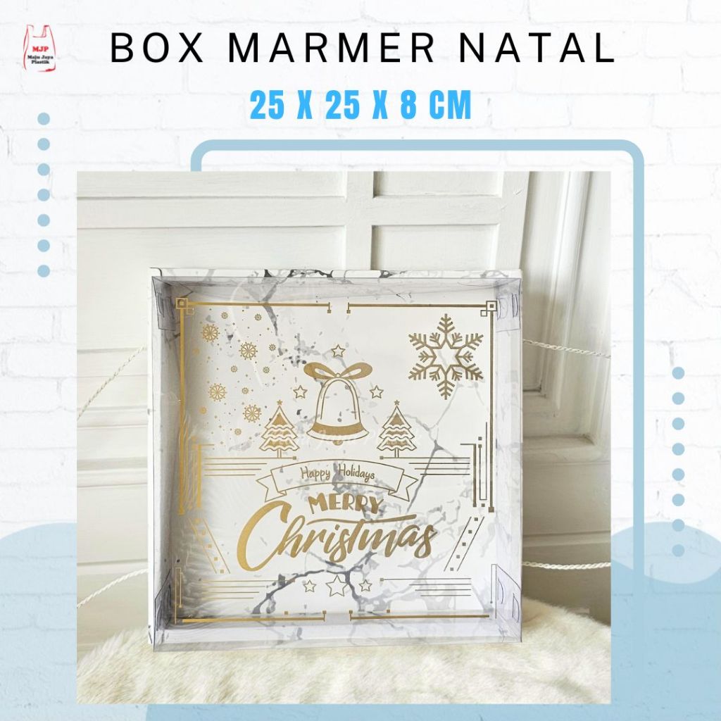 

Box Mika Tali Ivory Marmer Natal 25x25x8 Kotak Dus Pie Cup Cake tray Puding mini Hampers Christmas